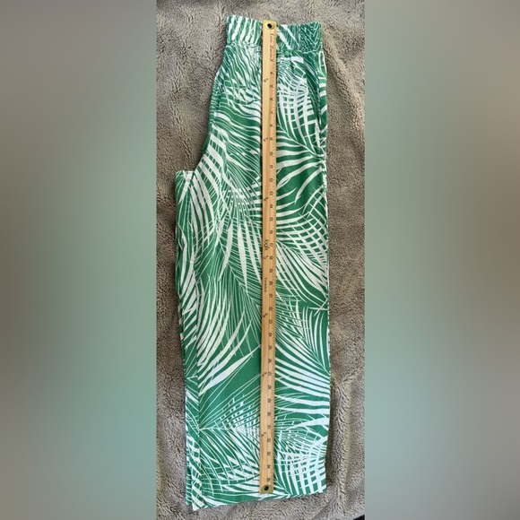 Panama Jack Linen Blend Wide Leg Pants Sz M Tropical Palm pockets green white - Picture 13 of 13